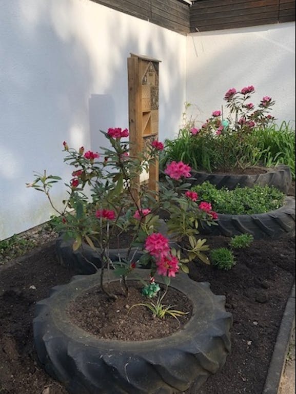 Beet mit dem Insektenhotel